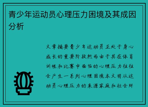 青少年运动员心理压力困境及其成因分析
